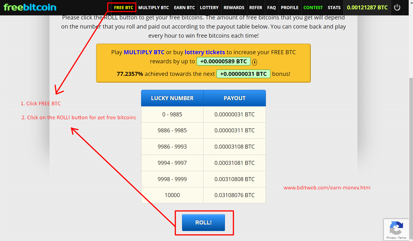 Freebitcoin Roll for Earn Free Bitcoin