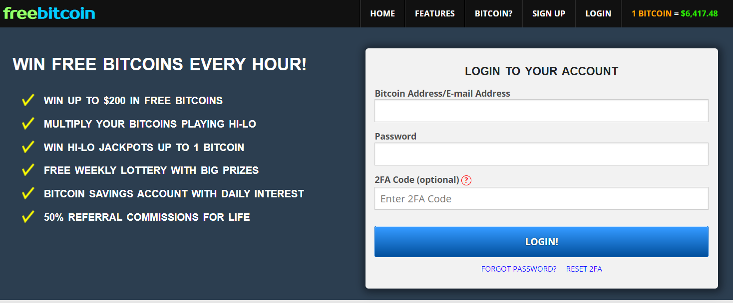 Freebitcoin Home Page