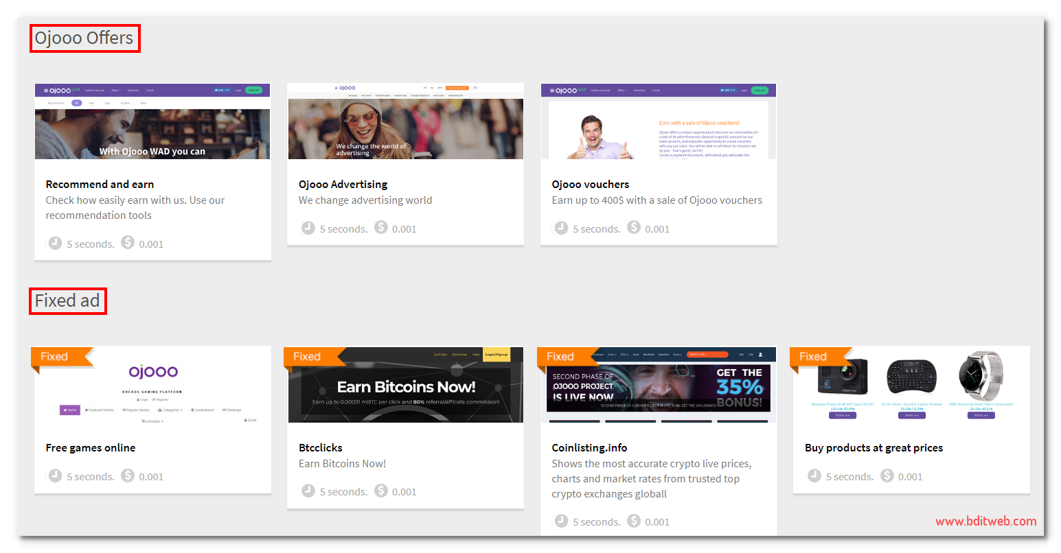 Ojooo Offers Ads and Fixed Ads